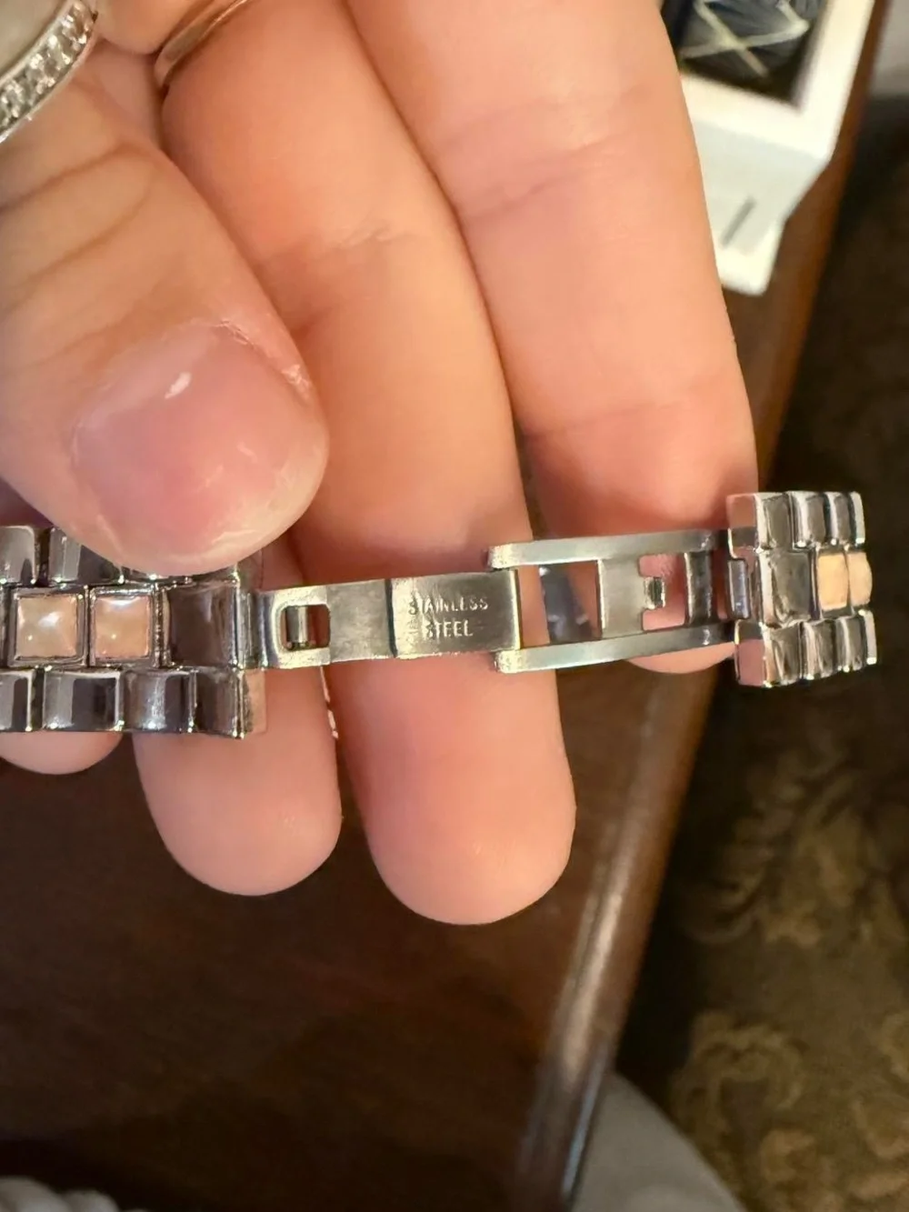 Dior Silver Watch with Pink Mother of Pearl Dial and Crystal Bezel